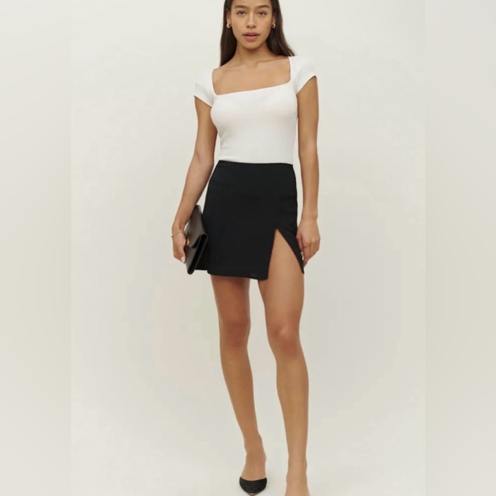 Reformation Black Mini Skirt with Front Slit